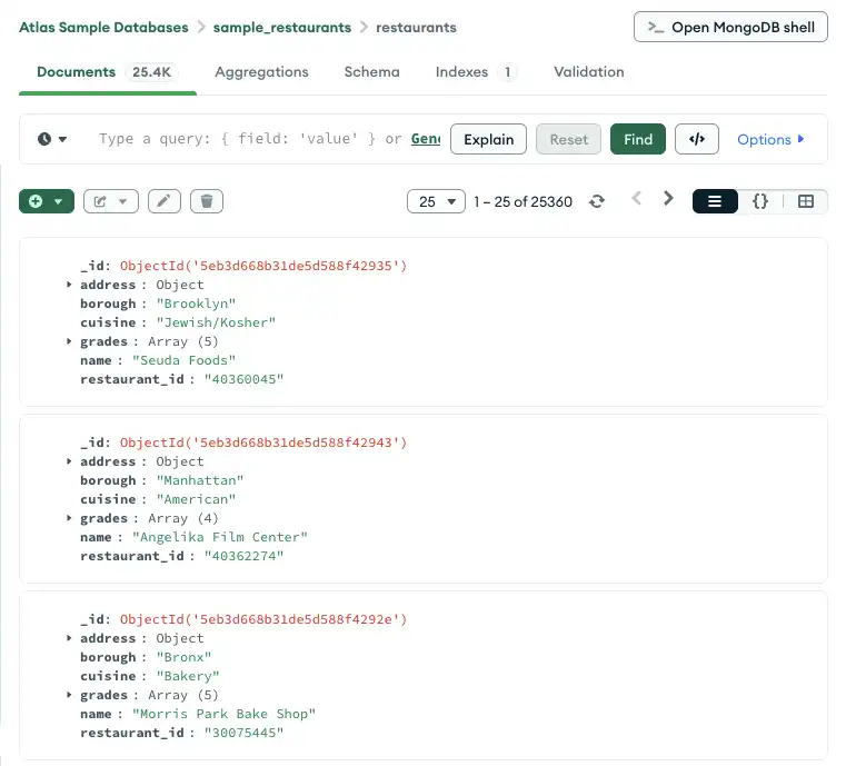 MongoDB Compass collection query image