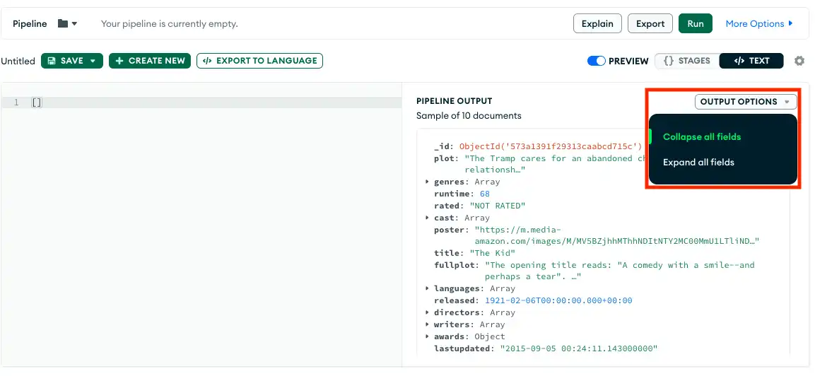 Pipeline Output preview